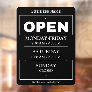 Opening Times   Business Opening Hours Black  Window Cling