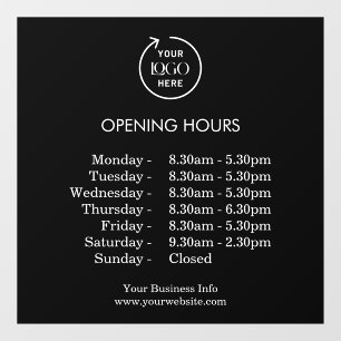 Opening Times   Business Opening Hours Black Window Cling