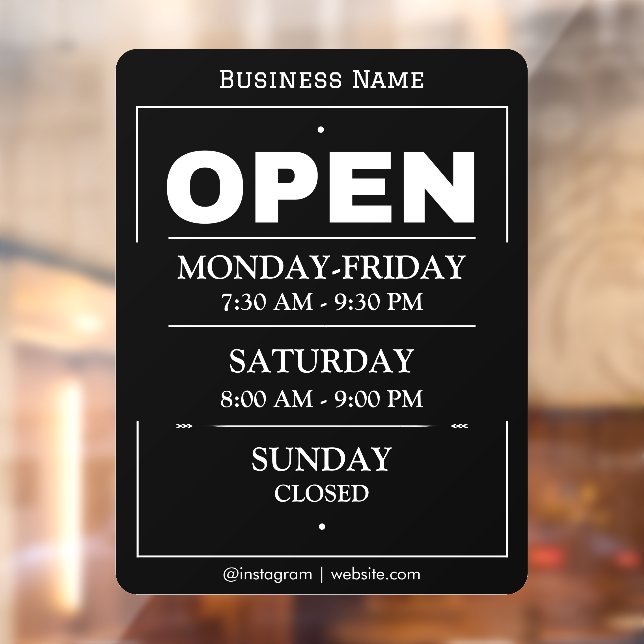 Opening Times | Business Opening Hours Black  Window Cling (Sheet 2)