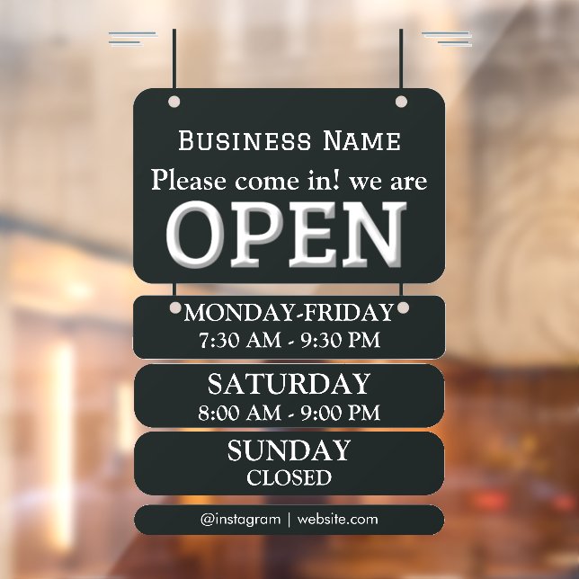 Opening Times | Business Opening Hours Black  Window Cling (Sheet 2)
