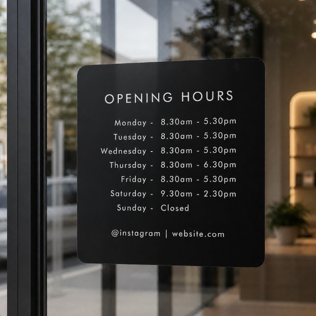 Opening Times | Business Opening Hours Black Window Cling (Creator Uploaded)