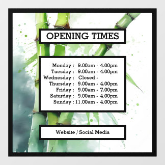 Opening Times business window - door display  Window Cling