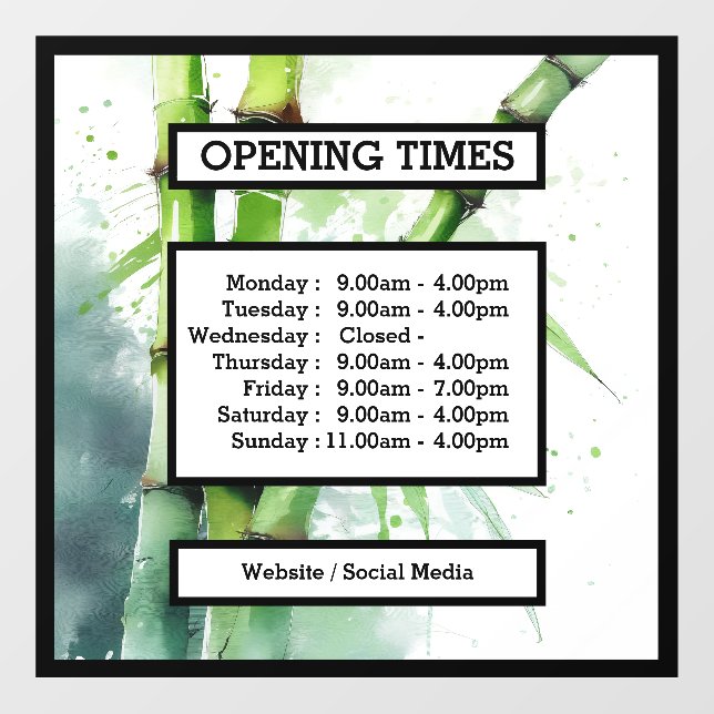 Opening Times business window - door display  Window Cling (Sheet)