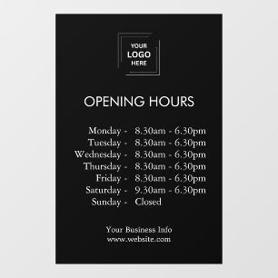 Opening Times   Custom Business Hours Black  Window Cling