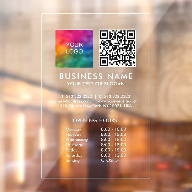 Opening Times Custom Business Logo QR Code Window Cling (Sheet 2)