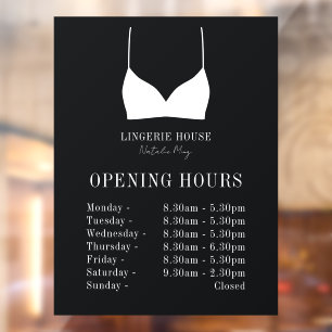 Opening Times Luxury Black White Lingerie Boutique Window Cling