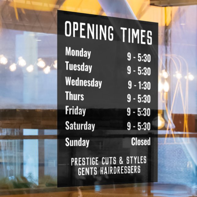 Opening Times or Shop Opening Hours Window Cling (Creator Uploaded)