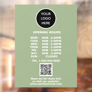 Opening times Sage Green Business Logo QR Code  Window Cling