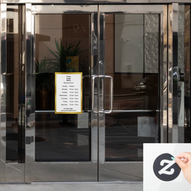 Opening Times White and Gold Business Hours Logo Window Cling (Office Door)