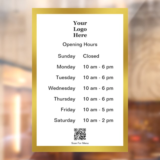 Opening Times White Gold Business Logo QR Code Window Cling (Sheet 2)