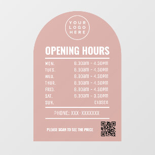 Opening Times With Qr Code Logo Dusty Rose Arch  Window Cling