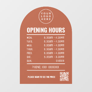 Opening Times With Qr Code Logo Terracotta Arch Window Cling