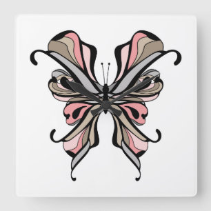 Openwork butterfly square wall clock