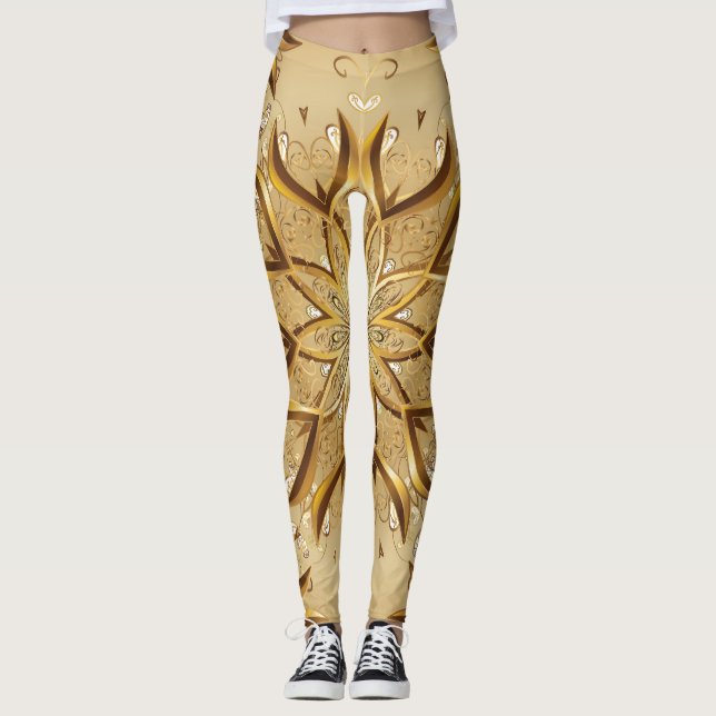 Openwork golden, oriental sketch texture. leggings (Front)