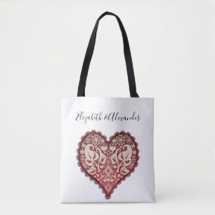 Openwork heart, wedding, vintage, engagement, gift tote bag