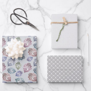 Openwork leaves on a light gray background wrapping paper sheet