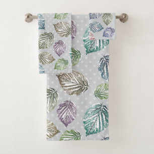 Openwork leaves on a light grey background  bath towel set