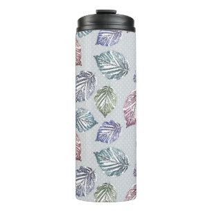Openwork leaves on a light grey background  thermal tumbler