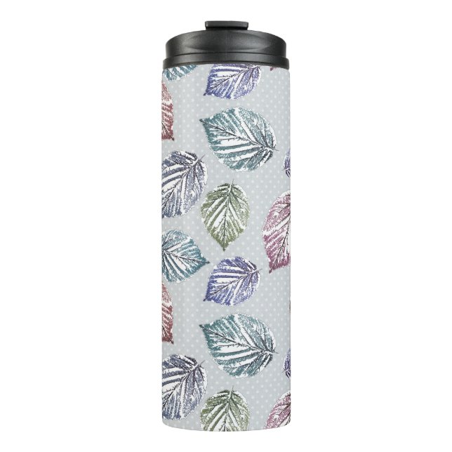 Openwork leaves on a light grey background  thermal tumbler (Front)