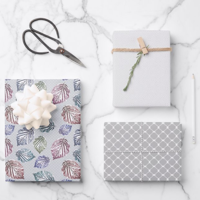 Openwork leaves on a light grey background  wrapping paper sheet (Front)