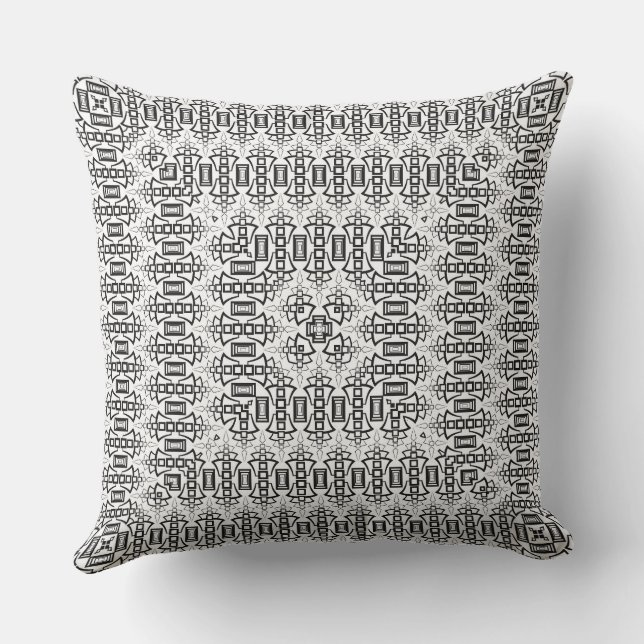Openwork squares art deco retro black white cushion (Back)
