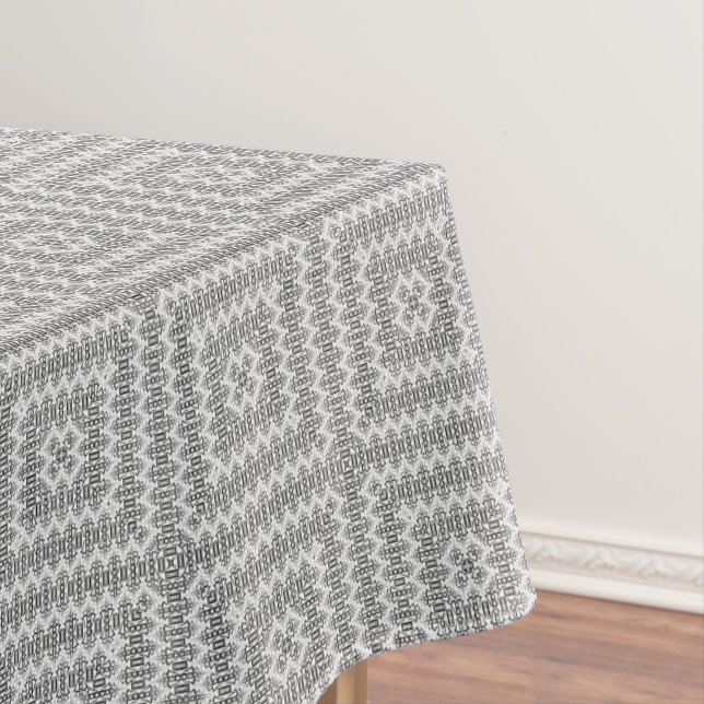 Openwork squares art deco retro black white tablecloth (In Situ)