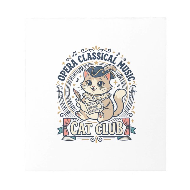 Opera Classical Music Cat Cute Cat T-Shirt Design  Notepad (Front)
