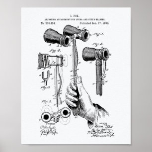 Opera Glasses 1888 Patent Art White Paper Poster