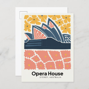 Opera House Sydney Australia travel floral Art Postcard