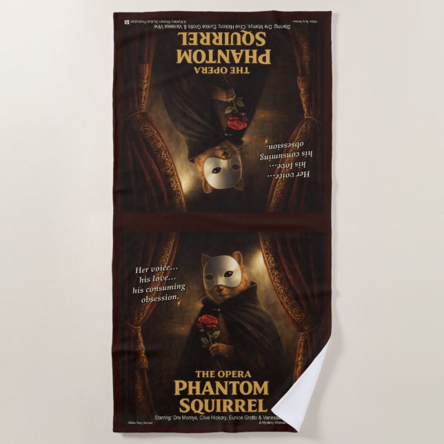 Opera Phantom Squirrel Parody Beach Towel (Front)