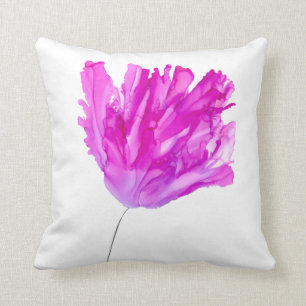 Opera Pink fringed Tulip handpainted throw pillow