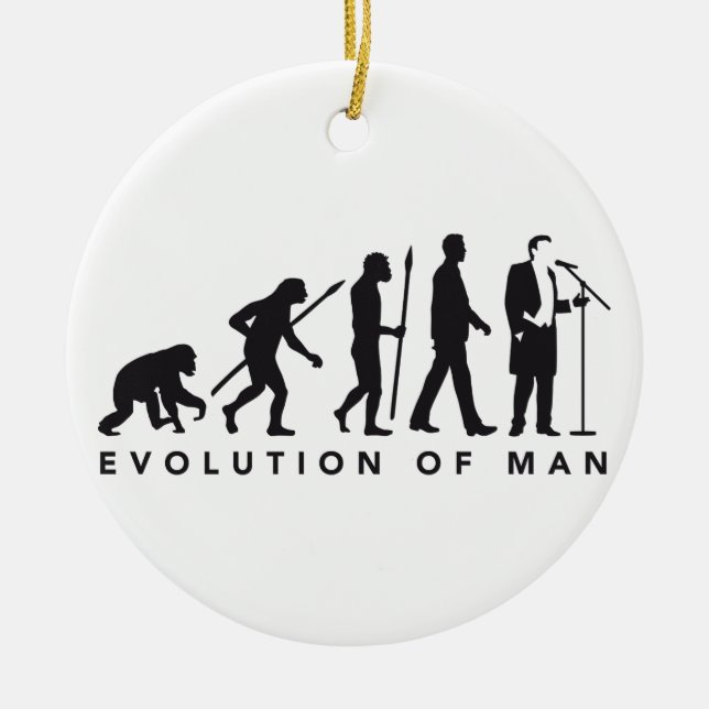 Opera singer evolution of man ceramic tree decoration (Front)