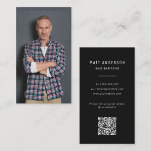 Opera Singer Modern Photo QR Code Black&White Business Card