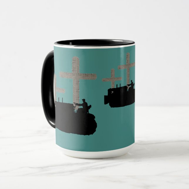 OPERATING ENGINEER BULLDOZER VINTAGE CROSS JESUS MUG (Front Left)