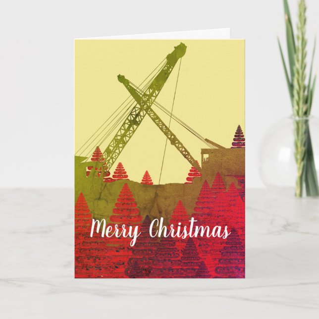 Operating Engineer Crane Art Merry Christmas Holiday Card (Front)