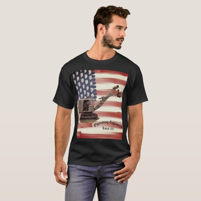 Operating Engineer Shovel US Flag Custom Local T-Shirt (Front Full)