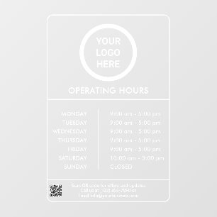 Operating Hours Business Logo QR Code Professional Window Cling