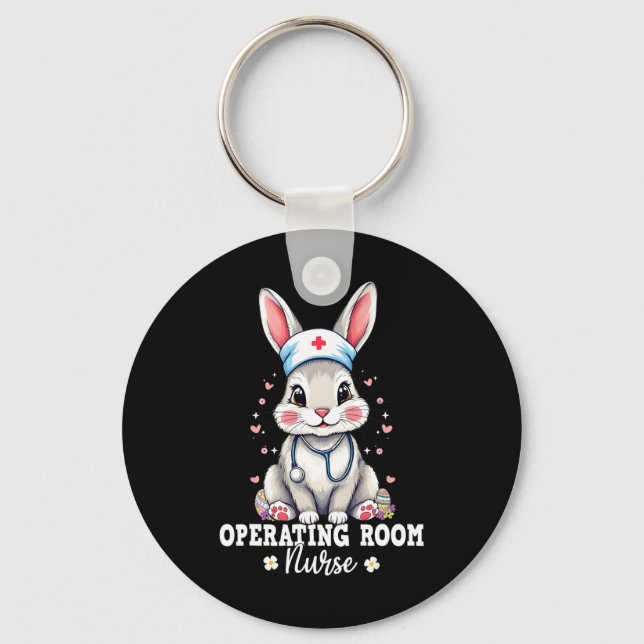 Operating Room Nurse Bunny With Stethoscope Easter Key Ring (Front)