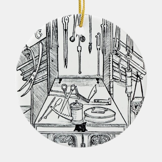 Operating table and surgical instruments, from 'Da Ceramic Tree Decoration (Front)