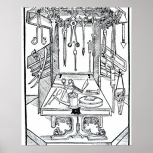 Operating table and surgical instruments, from 'Da Poster
