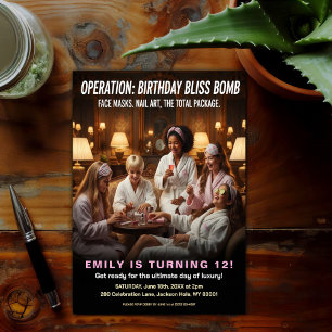 Operation Birthday Bliss Spa Party Invitation