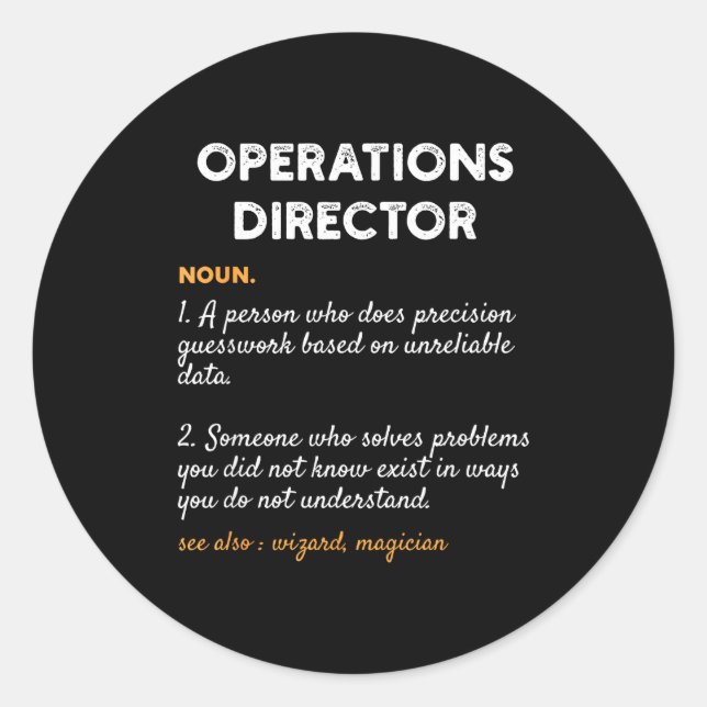 Operations Director Profession Funny Dictionary De Classic Round Sticker (Front)