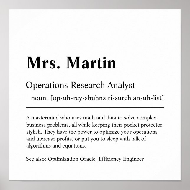 Operations Research Analyst Personalised Gift Post Poster (Front)