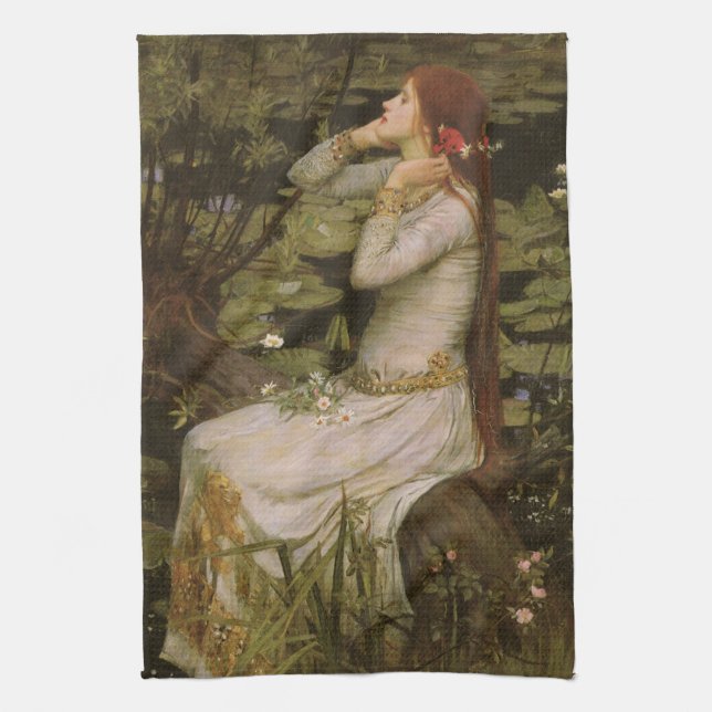 Ophelia by the Pond by John William Waterhouse Tea Towel (Vertical)