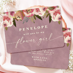 Ophelia Chic Pink Floral Flower Girl Proposal Card