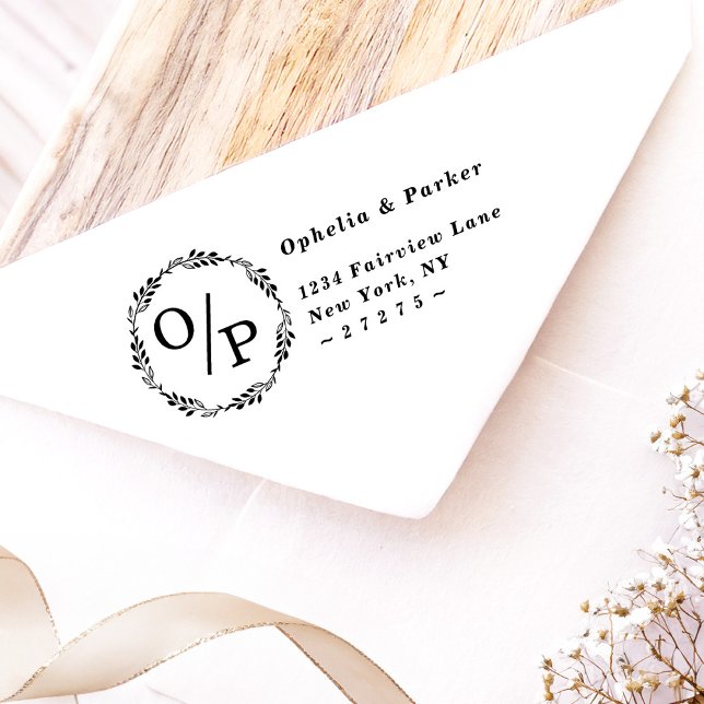 Ophelia Circle Wedding Monogram Return Addres Self-inking Stamp (Say "I DO" to Romantic Watercolor Florals and a Cottagecore Vibe with the Ophelia Wedding Suite.)