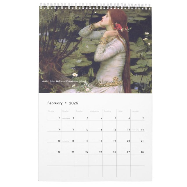 Ophelia Classic Art  Calendar (Feb 2026)