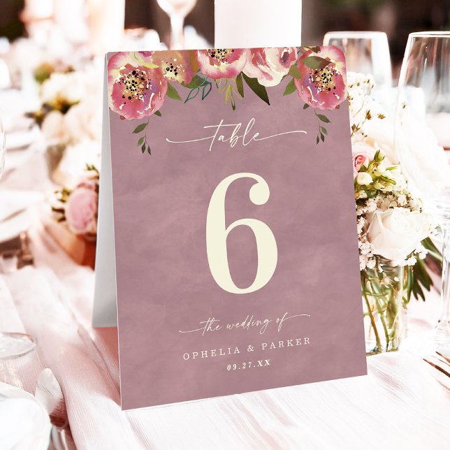 Ophelia Cottage Pink Floral Wedding Table Number (Say "I DO" to Romantic Watercolor Florals and a Cottagecore Vibe with the Ophelia Wedding Suite.)
