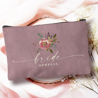 Ophelia Cottagecore Dusty Pink Floral Bride Accessory Pouch