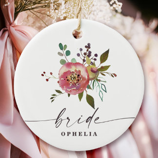 Ophelia Cottagecore Dusty Pink Floral Bride Ceramic Tree Decoration